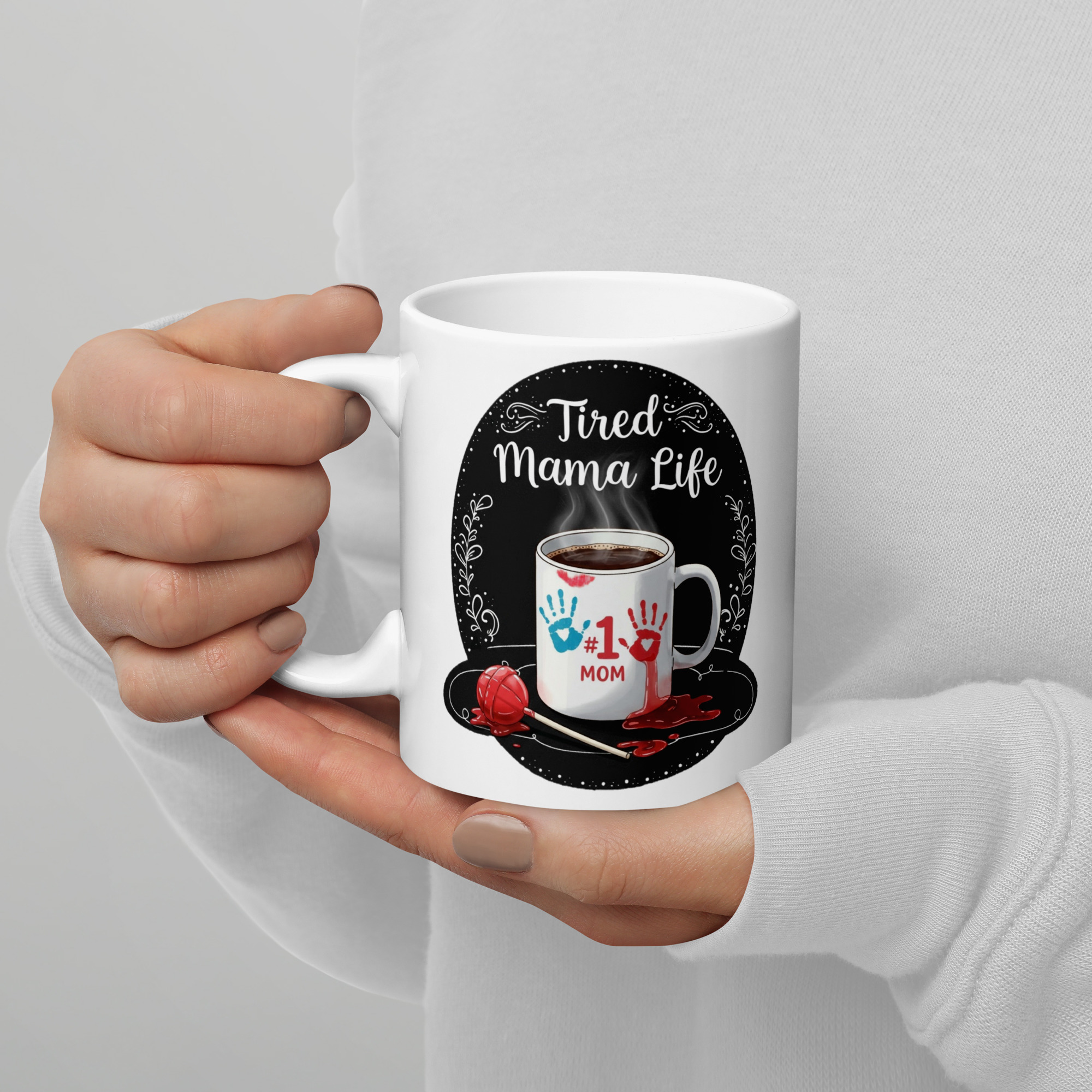 Tired Mama White Glossy Mug - Image 5