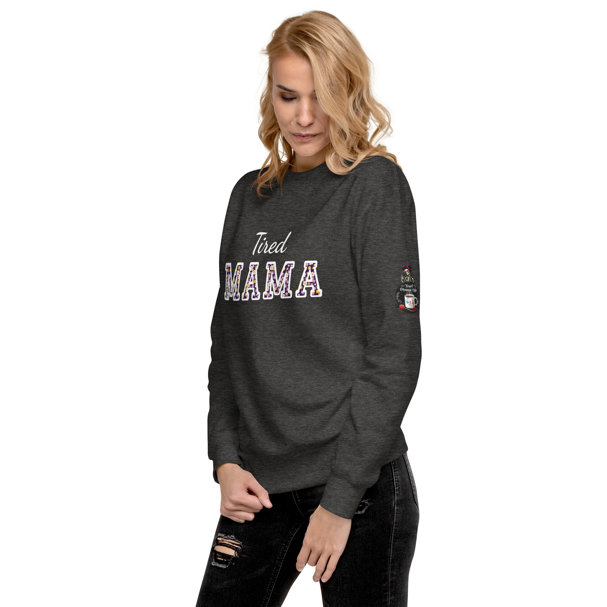Tired Mama Flower Power Unisex Premium Sweatshirt - Image 3